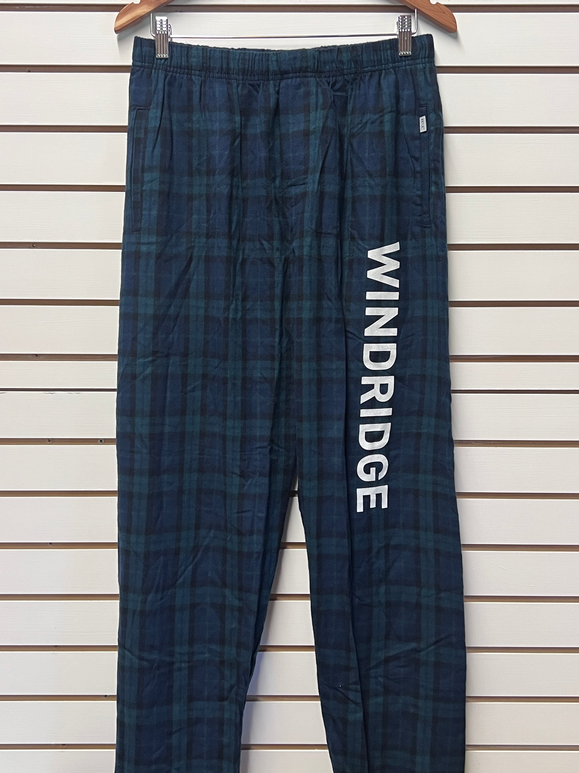 Flannel Men's Lounge pant in plaid with Windridge branding.