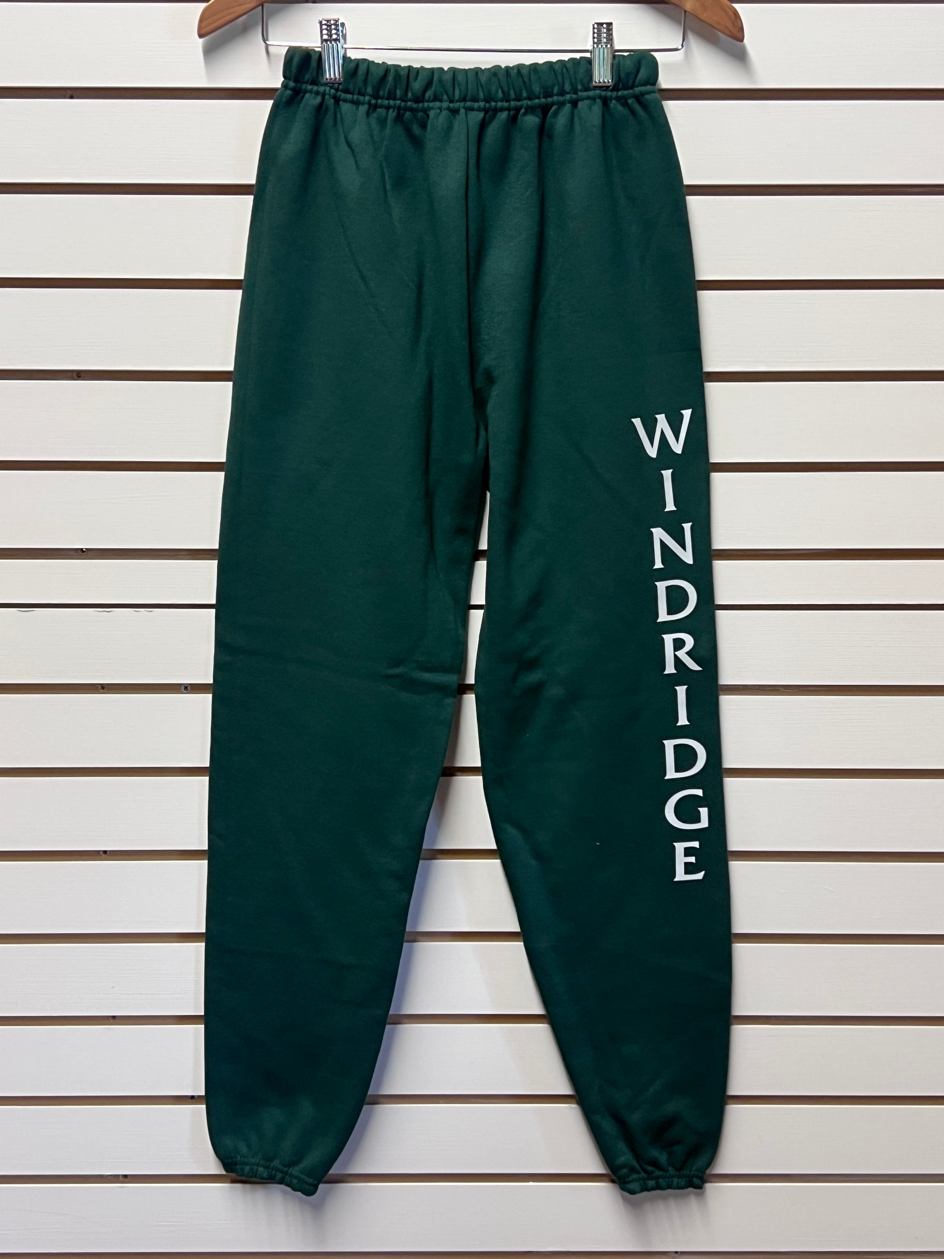 Green sweatpants with Windridge branding.