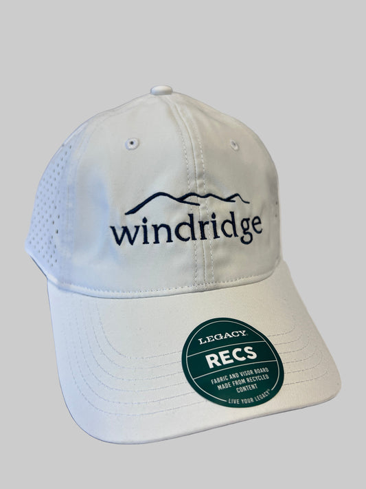 White cap with 'windridge' and 'RECS' logos on a light gray background